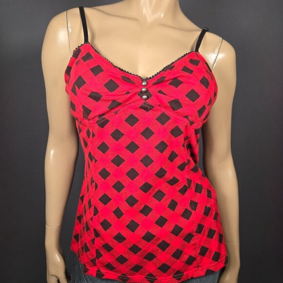 Y2K Red Black Plaid Tank Top Size L Punk Emo Grunge 2000s - Picture 1 of 10